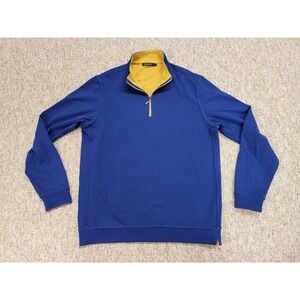 Bugatchi Quarter Zip Pullover Mens Large Blue‎ Yellow Casual Cotton Blend Preppy